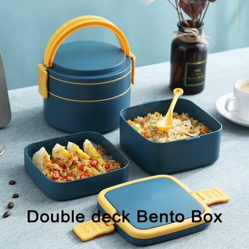 Bento Box Japanese Style For Kids Student Food Container Leak-Proof Handle Lunch Box Round Double-layer Fresh-keeping Sealed Box