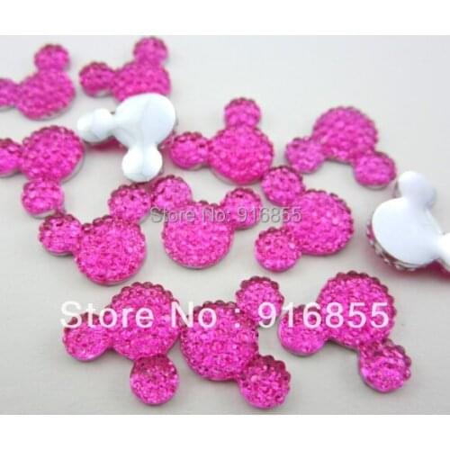 Free shipping 16*12mm Rose Color Cute Mickey head shape flatback resin rhinestone (30pcs/lot)