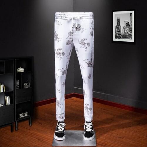 White Top Quality Sweat Floral Male track streetwear comfortable cool pencil Pants Mens casual long trousers 1016