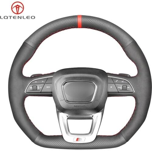 Black Genuine Leather Suede Car Steering Wheel Cover For Audi Q5 SQ5 2017-2019 Q3 2018 2019 Q8 SQ8 2018 2019 Q7 SQ7 2014-2019
