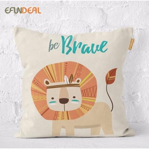 Kids Room Decorative Cushion Cover Cute Cartoon Pillow Case Brave Lion Bear Deer Reindeer Cushion Shell 45*45cm/60x60cm