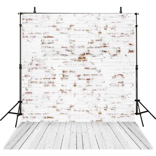 White Brick Stone Wood Floor photo backdrop polyester or Vinyl cloth High quality Computer print wall Background