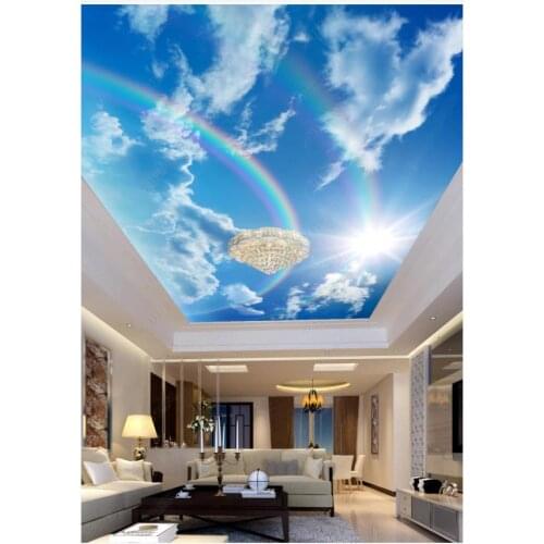 Custom ceiling wallpaper for walls 3 d mural Fashion beautiful Blue sky and white clouds ceiling zenith mural wall papers decor