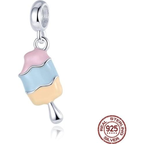 Hot Summer Ice Cream Pendant 925 Sterling Silver Color Enamel Ice Cream Charms fit Original Beads Bracelet Silver 925 Jewelry