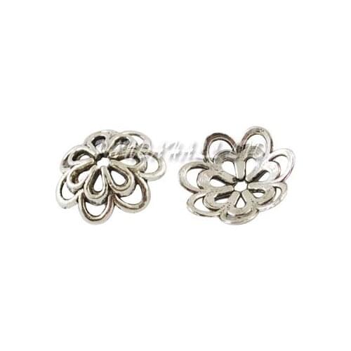 Alloy Bead Caps, Cadmium Free & Lead Free & Nickel Free, Flower, Antique Silver Color, 14x4mm, Hole: 2mm