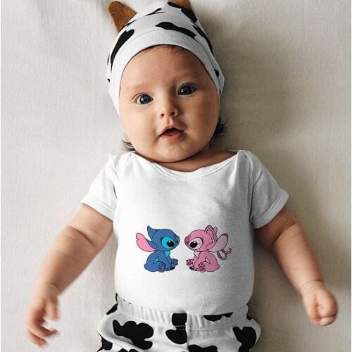 Disney Lilo & Stitch Print Newborn Romper Cartoon Kawaii Casual Dropship Baby Girl Boy Clothes Harajuku Cute Style 0-24M Onesie