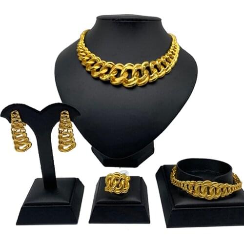 24K gold color Dubai jewelry sets for women bridal Indian African wedding ornament gifts OL necklace earrings bracelet ring set