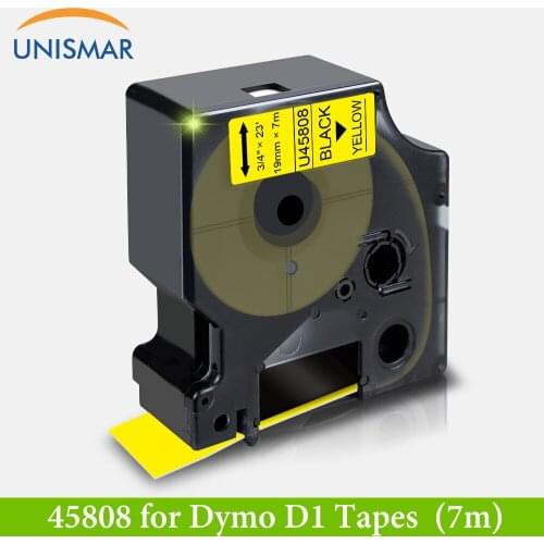 Unismar 45803 Black on White Yellow 45808 Compatible Dymo D1 19mm Label Tapes for Dymo Label Manager 360D 420P 450D Typewriter