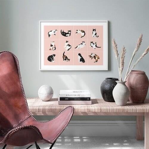 Lovely Cat Cute Animal Wall Art Canvas Painting Pink Poster Modern Fashion Pictures for Living Room Girls Room Home Decor