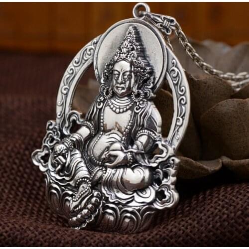 NEW 990 Silver Tibetan Jambhala Buddha Pendant Necklace Silver Zambhala Mantra Buddha Pendant Wealth Buddha Amulet Good Luck