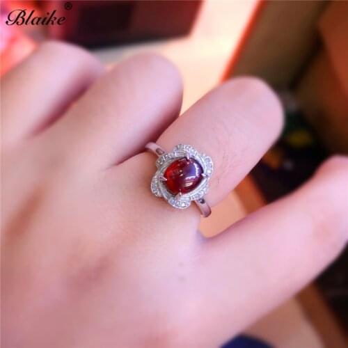 Blaike Pomegranate Red Zircon Engagement Rings For Women Oval Ruby Birthstone s925 Sterling Silver Open Adjustable Ring Female