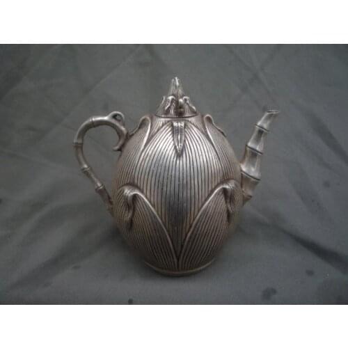 Very rare Qing Dynasty (QianLong1711-1799)silver Flagon/Teapot,Bamboo,Free shipping