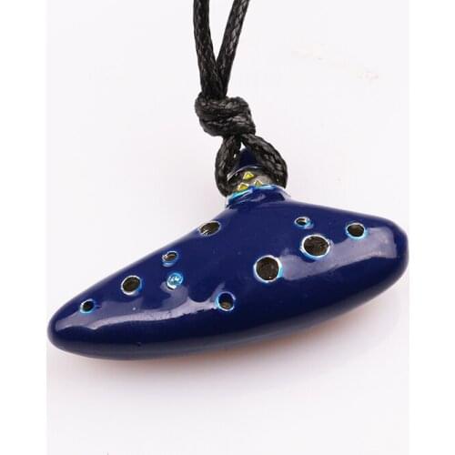 Ocarina Necklace New Ocarina alloy Alto C Flute Blue Enamel Necklace Pendant for Women Men Jewelry