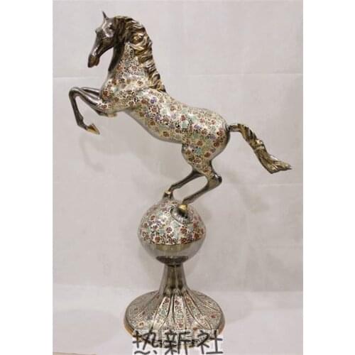 Pakistan fine carved animal 1 meters bronze color horse hand imported handmade art ball on the horse
