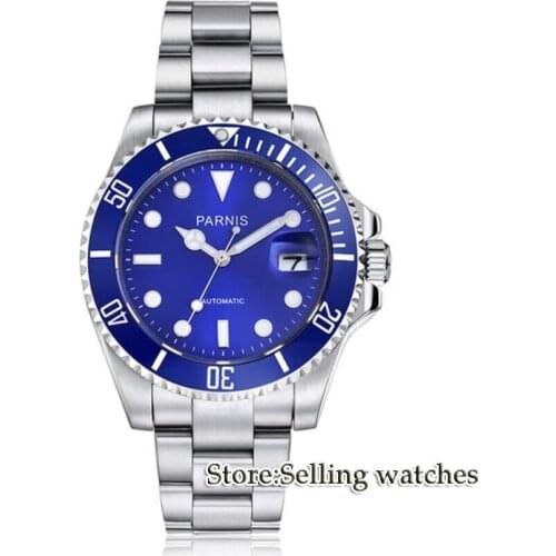 Parnis wrist watch MIYOTA Automatic movement 40mm SS case blue dial luminous Sapphire glass ceramic bezel Mens watch men