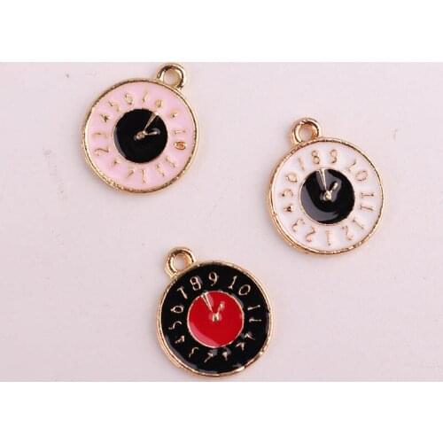 Oil Drop Charms 10pcs/lot 15*12mm Cute Clock Enamel Charms Alloy Pendant Fit necklaces Bracelets DIY Jewelry Accessories