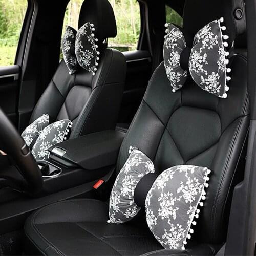 Cute Lace Bowknot Car Seat Pillow Girls Headrest Lumbar Waist Support Neck Rest Protect Cushion Accessories