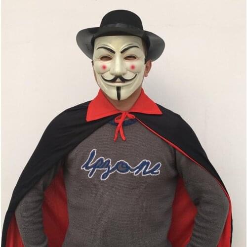 V for Vendetta Mask Halloween Scary Party Supplies Cosplay Costume Accessory Props Anonymous Movie Guy Fawkes Cape Hat