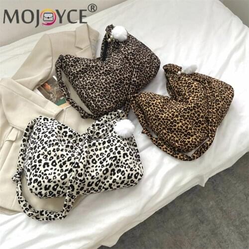 Animal Leopard Print Shoulder Bags Corduroy Vintage Female Purse All Match Season Bags Shopping Phone Holders