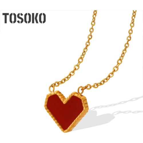 TOSOKO Stainless Steel Jewelry Love Heart Pendant Necklace Womens Sweet Acrylic Clavicle Chain BSP436