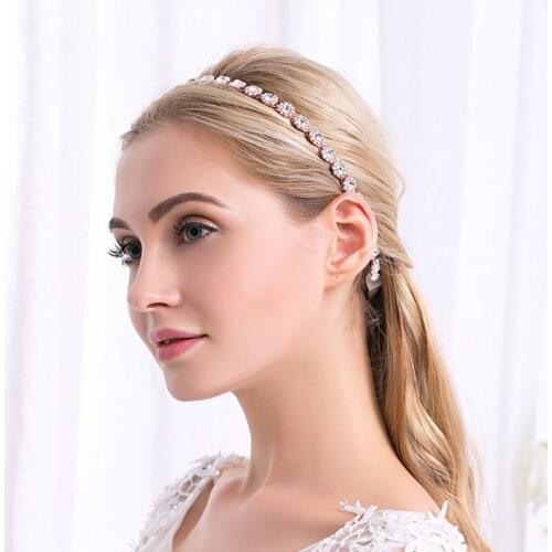 All-Match Rhinestone Headband Simple Soft Bridal Hair Hoop Glittery Headdress with Ribbon Hair Accessories for Girls BH