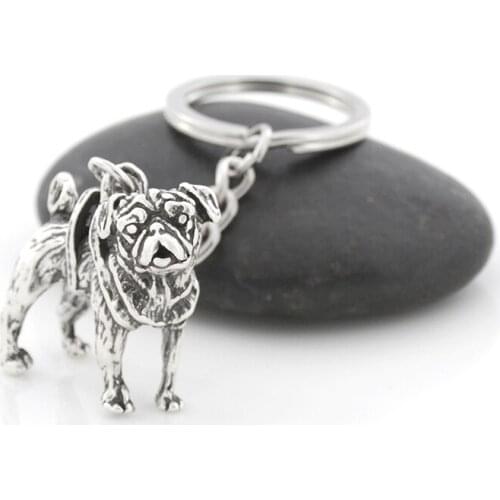 Vintage Silver Plated Cute Pug Keychain Dog Animal Key Chain Keyring Bag Charm Women Man Child Pet Jewellery Wholesale Key Ring