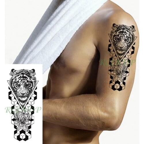 Waterproof Temporary Tattoo Sticker tiger head chrysanthemum flower triangle cube Fake Tattoo Flash Tattoo for Girl Women Men
