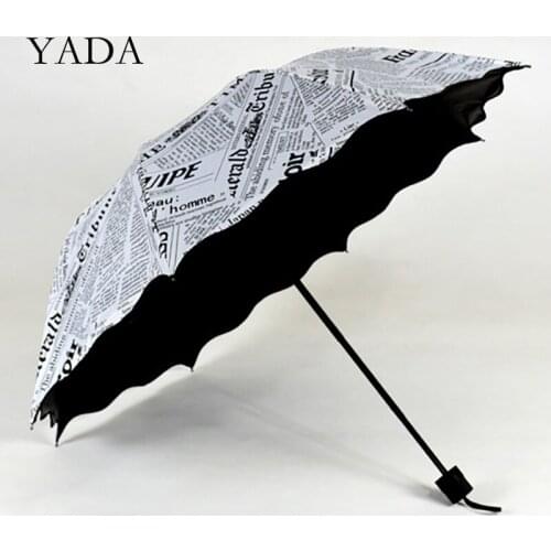 YADA Luxury English Newspaper Pattern Umbrellas Folding Rainy Lace Umbrellas For Women Custom British Style Umbrella YS200088
