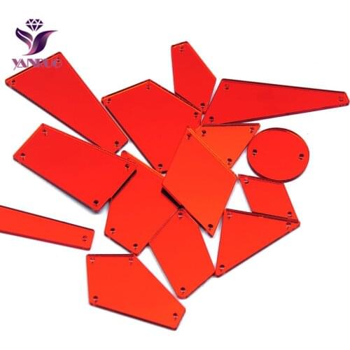 YANRUO 30Pcs Red Acrylic Sew on Mirror Rhinestone Sewing Bling DIY Craft Handiwork DIY for Bridal Swimsuit Dance Dress