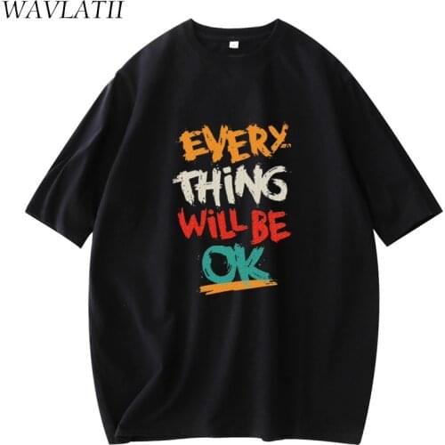 WAVLATII Women New Summer Letter Pattern Tees Tops Lady 100% Cotton Black White T-shirts WT2150