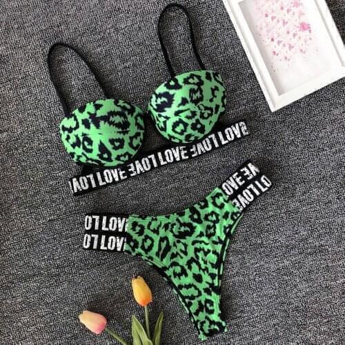 38# 2020 Women Two Piece Swimsuit Bikini Set Leopard Print Camisole Bandage Bikini Set Beachwear Fashion Sexy Beachwear