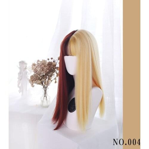 Wig Female Long Hair Natural Full Headgear Style Net Red Lolita Double Long Straight Hair Air Bangs Medium Long Hair Wig