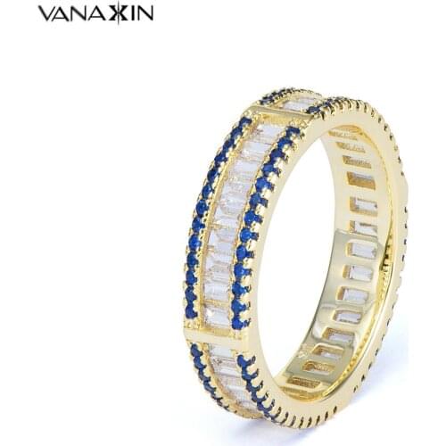 VANAXIN CZ Rings For Women Blue AAA Cubic Zirconia Finger Rings Fashion Party Jewelry High Quality Brass Jewellery New Arrival