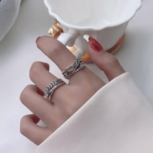 Morivovog 925 Sterling Silver Twist Multilayer Crown Rings for Women Vintage Statement Punk Finger Ring Korean Ladies Jewelry