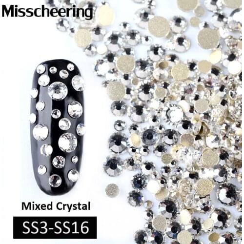 1Pack Crystal Clear Mixed(SS3-SS16) Rhinestones 3d Shiny FlatBack Gems Glitter Jewelry Nail Art Decorations Charm Accessories