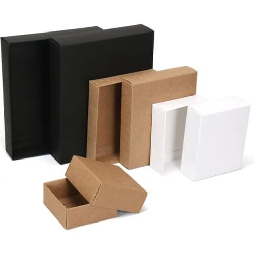 10pcs DIY Paper Gift Box Jewelry Soap Kraft Paper Box Cookies Candy Cake Box Black White Large Pakcaging Box With Lid