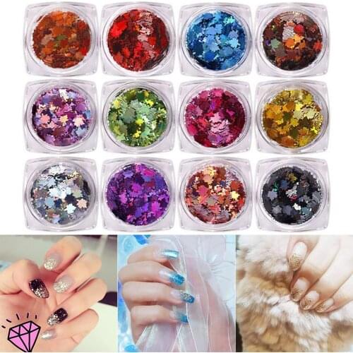12pcs Leaves Nail Art Sequins Manicure Decor DIY Stickers Nail Glitter Sticker Supplies MPwell