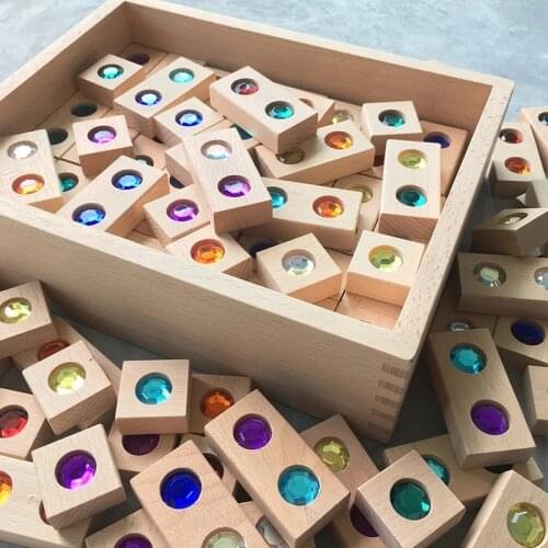 128pcs Wooden Gem Blocks Rainbow Stacking Toys Natural Wood Blocks Kids Creative Game Jenga Blocks Educational Toys for Children