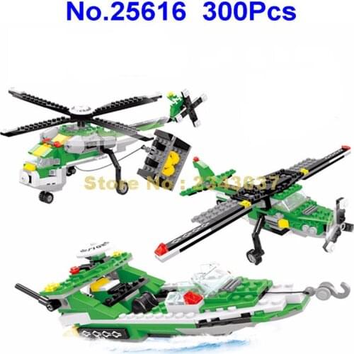Ausini 25616 300pcs 3in1 Creative Helicopter Airplane Plane Boat Building Block Toy
