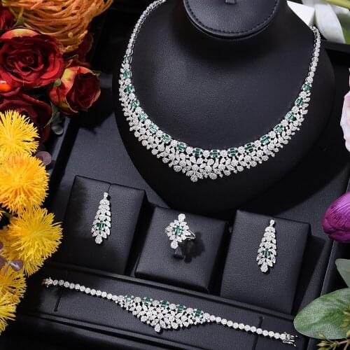 4PCS Luxury Statement Necklace Bangle Earrings Ring Jewelry set For Ladies Women Wedding African CZ Dubai Bridal Jewelry