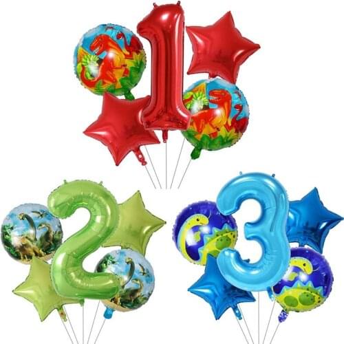 5pcs 40 inch Fruit Green Number Foil Balloons 18 inch Round Dinosaur Air Globos Birthday Party Decorations Kids Toys Baby Shower