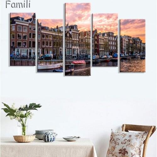5 Piece Free Shipping Hot Sell Modern canvas Wall Painting Netherlands city scenery Home Decorative Art Picture Paint on Canvas
