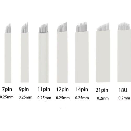 50pcs White Lamina Microblading Needles 0.18mm U Shape 18 Pin Blades 12 14 16 21 Pin Tattoo Needles For Permanent Makeup Pen