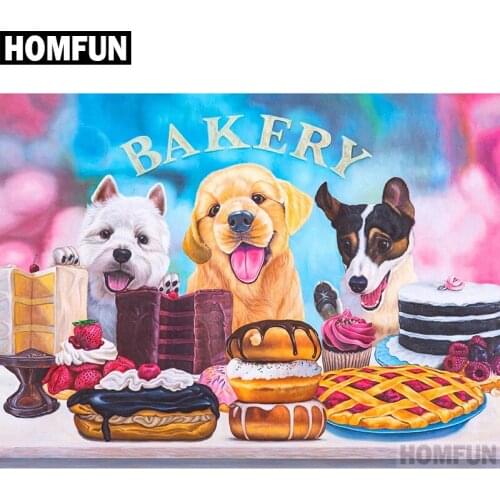 HOMFUN Full Square/Round Drill 5D DIY Diamond Painting "Dog & cake" 3D Embroidery Cross Stitch 5D Home Decor A00663