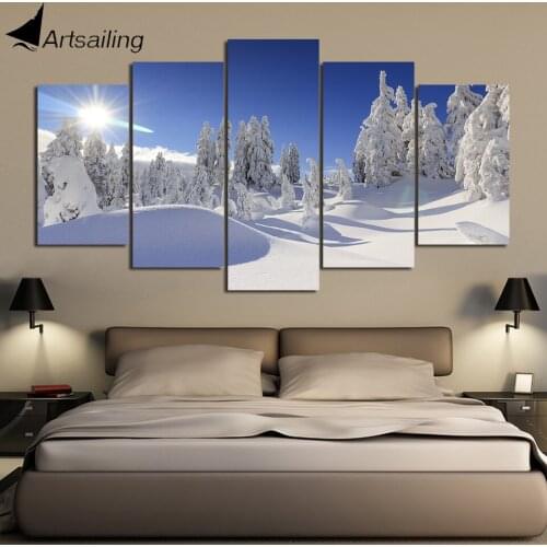 ArtSailing wall painting modular 5 panel HD canvas wall art Snow in Sun Painting wall pictures for living room UP-2371C
