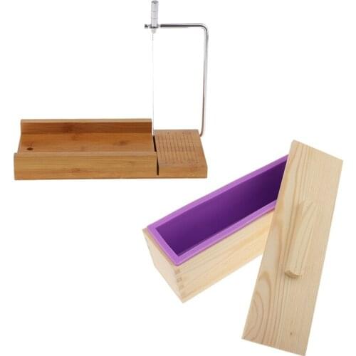 Wooden Box, Silicone Soap Loaf Mold and Soap Cutter Wire Slicer, for DIY Soap/Cake/Chocolate Making Tools