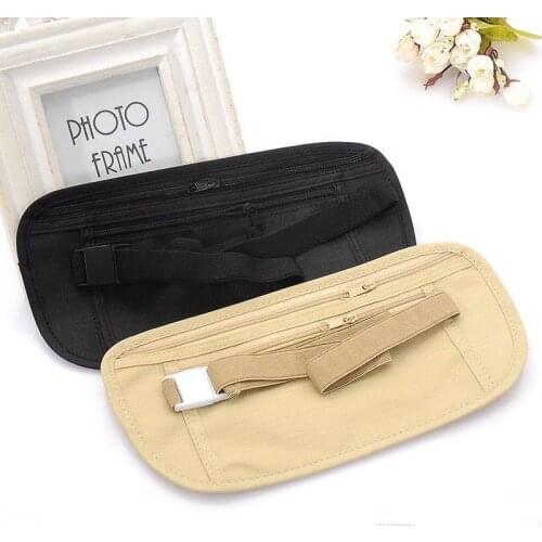 Travel Money Passport ID card Waist Security Hidden Belt Holder Bag 13 x 26cm Security Wallet Black Khaki