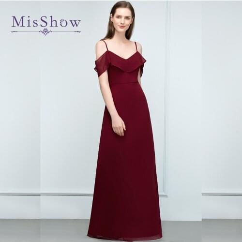 In Stock Clear Out Elegant A Line Burgundy Bridesmaid Dresses Sexy V Neck Chiffon Long Backless Wedding Evening Dress