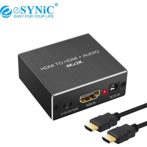 ESYNiC 4K X 2K HDMI-Compatible Audio Extractor HDMI-Compatible To Optical TOSLINK SPDIF + 3.5mm Stereo Audio Extractor Converter