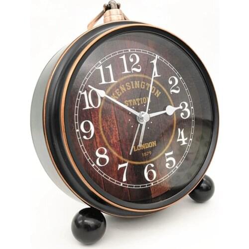 Hot Metal Retro Alarm Clock Silent Quartz Clocks Round Snooze Bedroom Table Clock Vintage Night Light Desk Watch Home Decor Gift